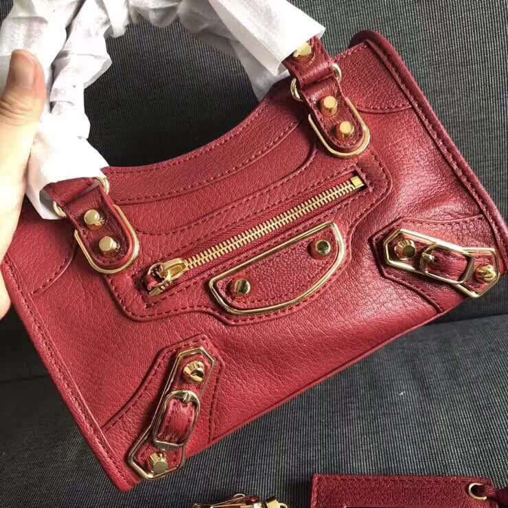 BALENCIAG巴黎世家 機車包 23cm原版山羊皮配金邊 手提肩背斜挎包  BL1378